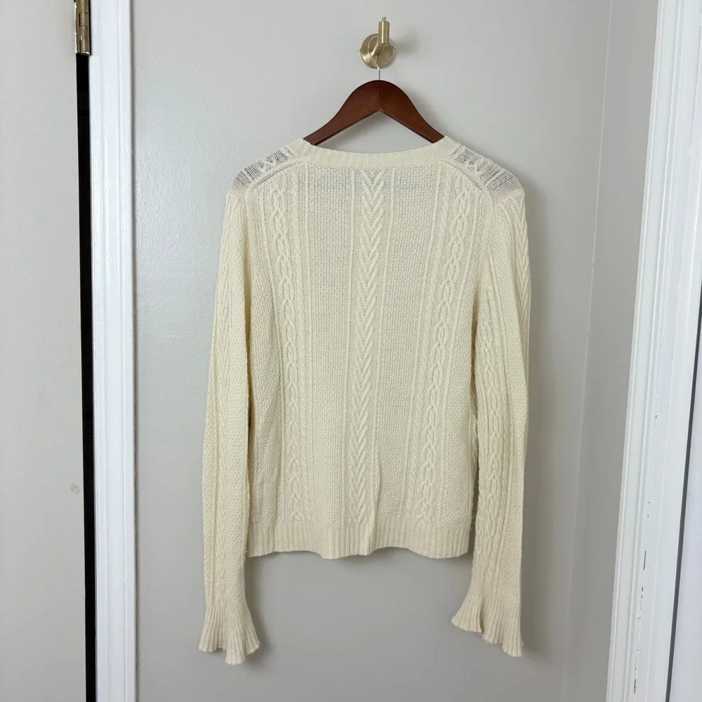 J. Crew Wool Sweater Fisherman Ivory Cable Knit Womens Size S Classic‎ Minimal